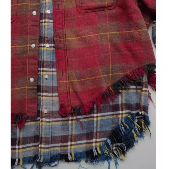 NWT R13 Layer Dbl Shirt Buttondown - Red W/blue Plaid Red & Blue - Picture 10 of 11